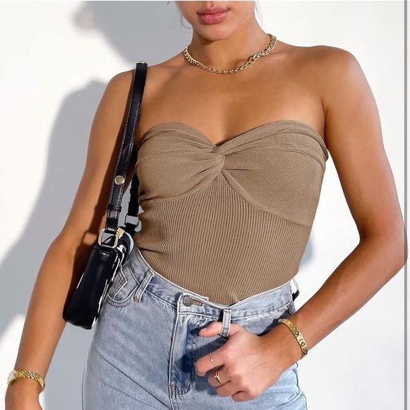 Knit Strapless Tube Tops Twist Knot - Picture 3 of 9